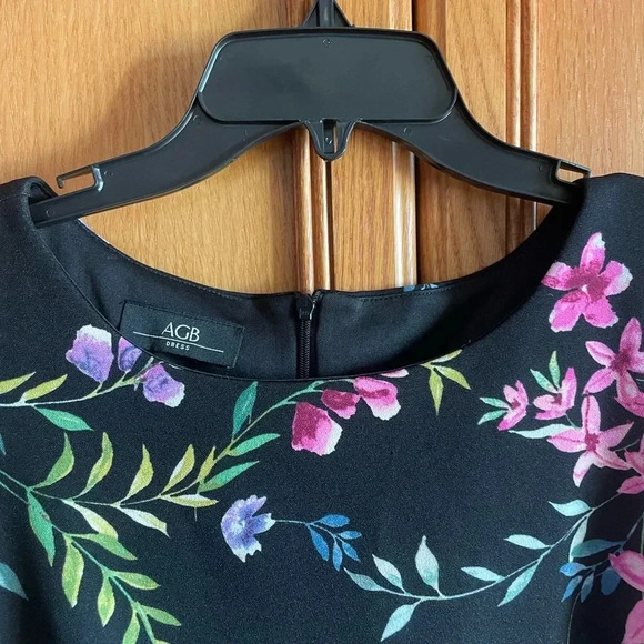 AGB dress floral black/pink/purple/green knee length size 14 - Picture 6 of 6